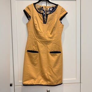 Donna Ricco Mustard Sheath Dress with Black Trim